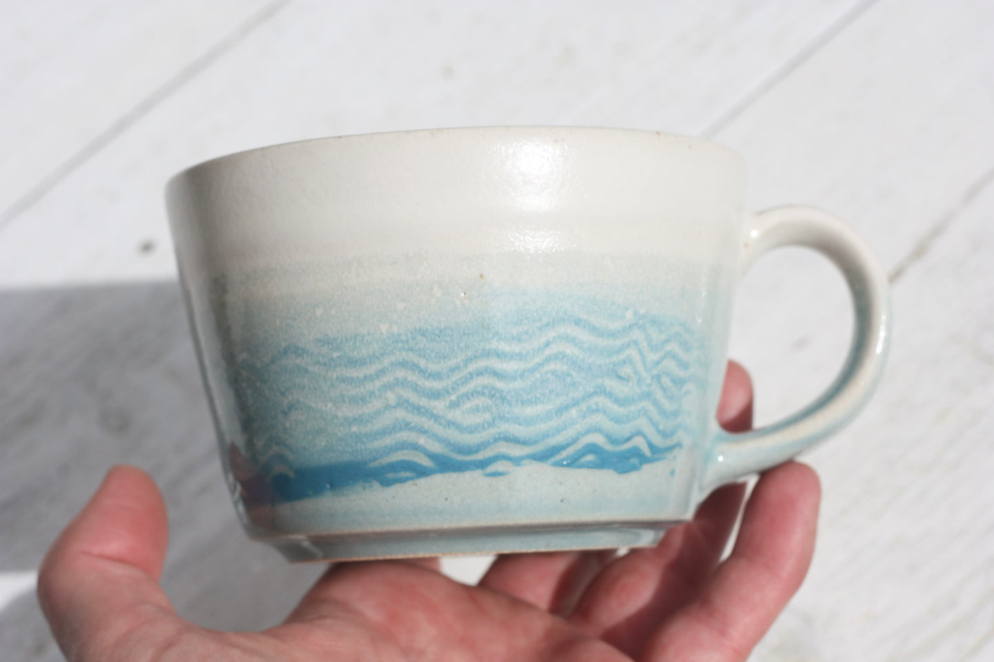 Cornish waves glazed Mug 14oz 400ml Medium Mug in Blue and White Glaze