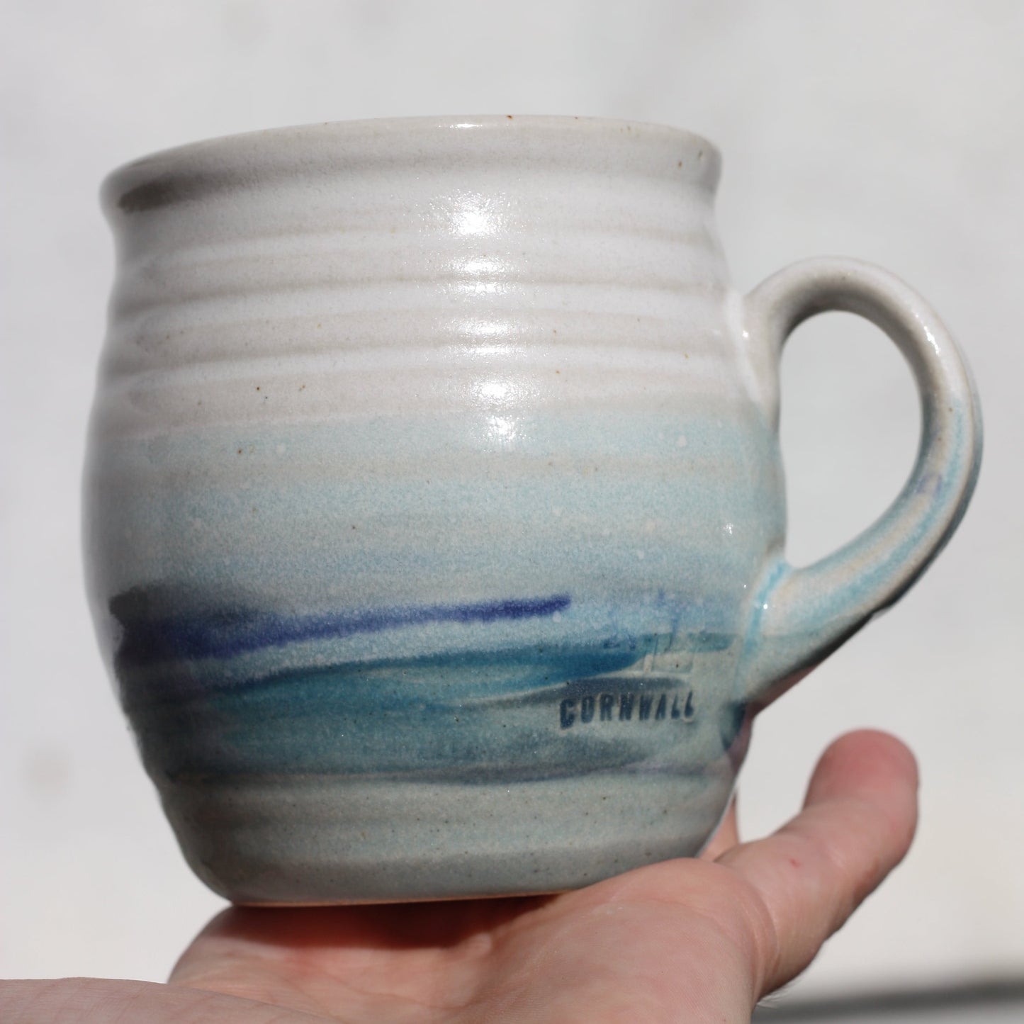 Cornish Seascape glazed Mug 12oz 350ml Medium Mug in Blue and White Glaze