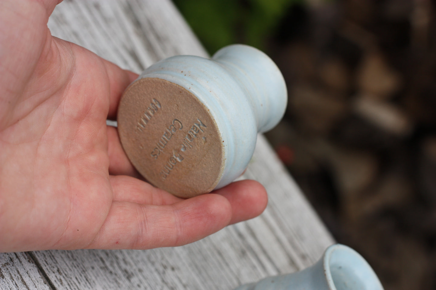 Pale Blue Candlestick holder ..Handmade Wheel thrown pot