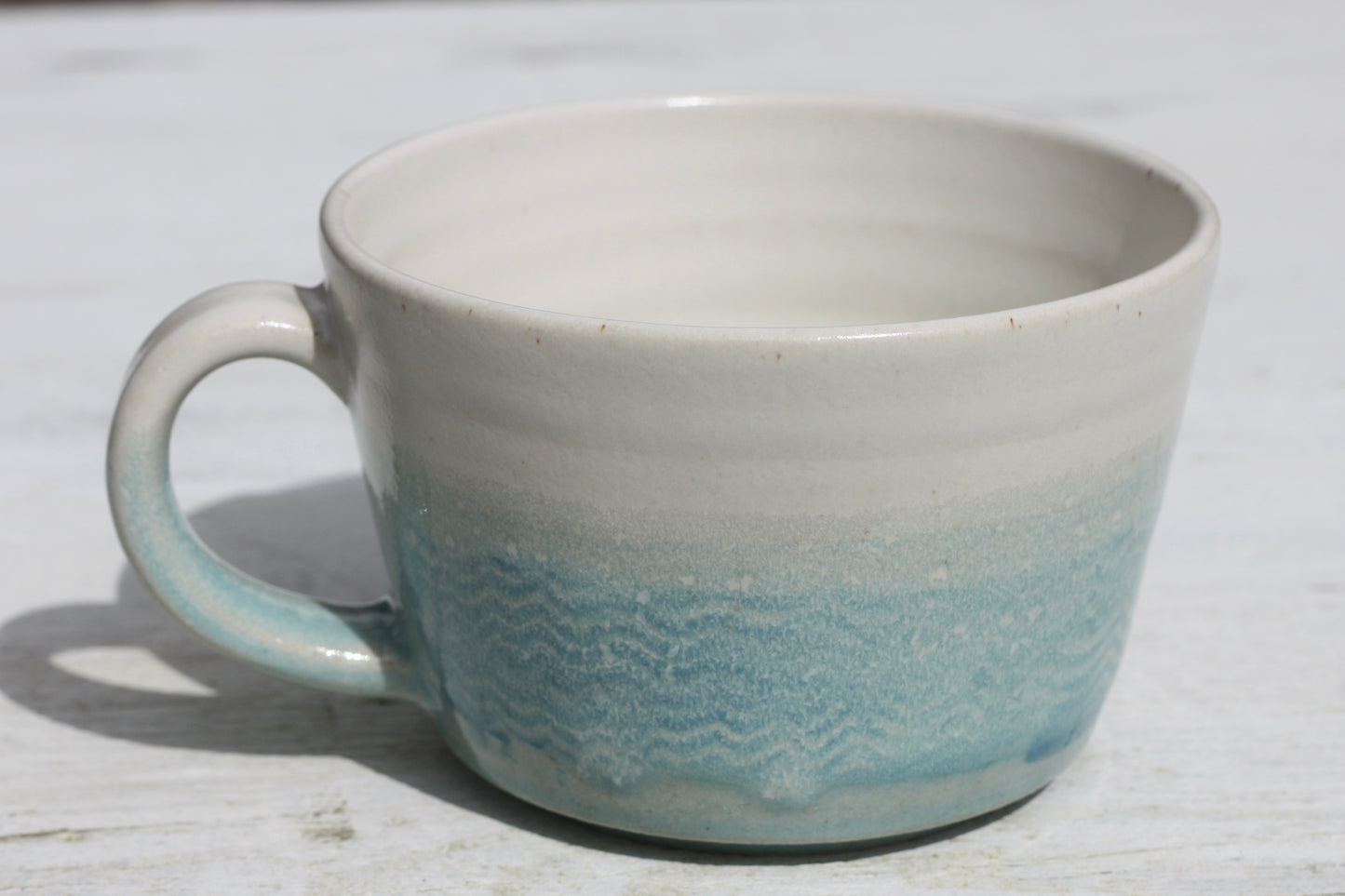 Cornish waves glazed Mug 14oz 400ml Medium Mug in Blue and White Glaze
