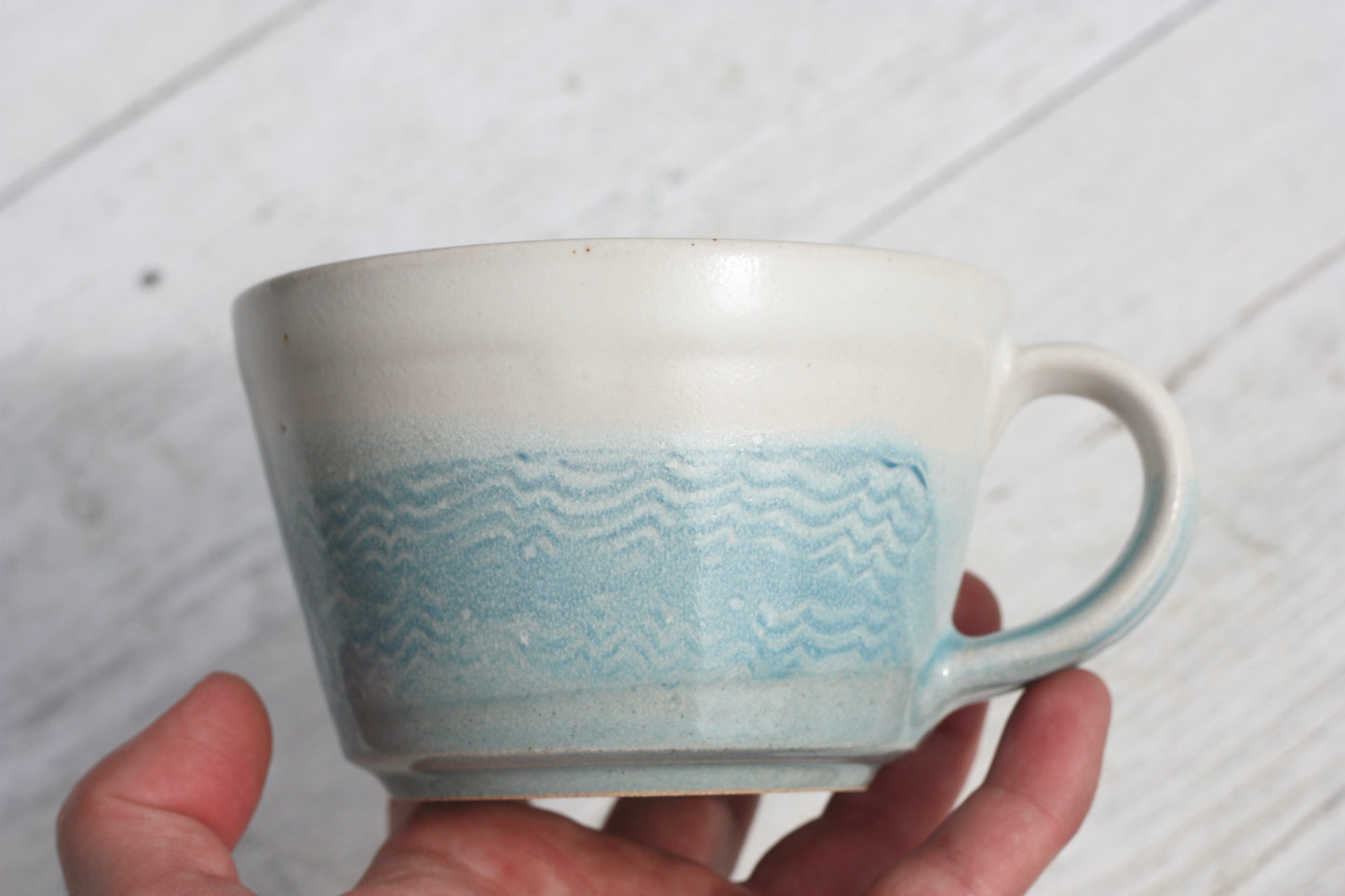 Cornish waves glazed Mug 12oz 350ml Medium Mug in Blue and White Glaze
