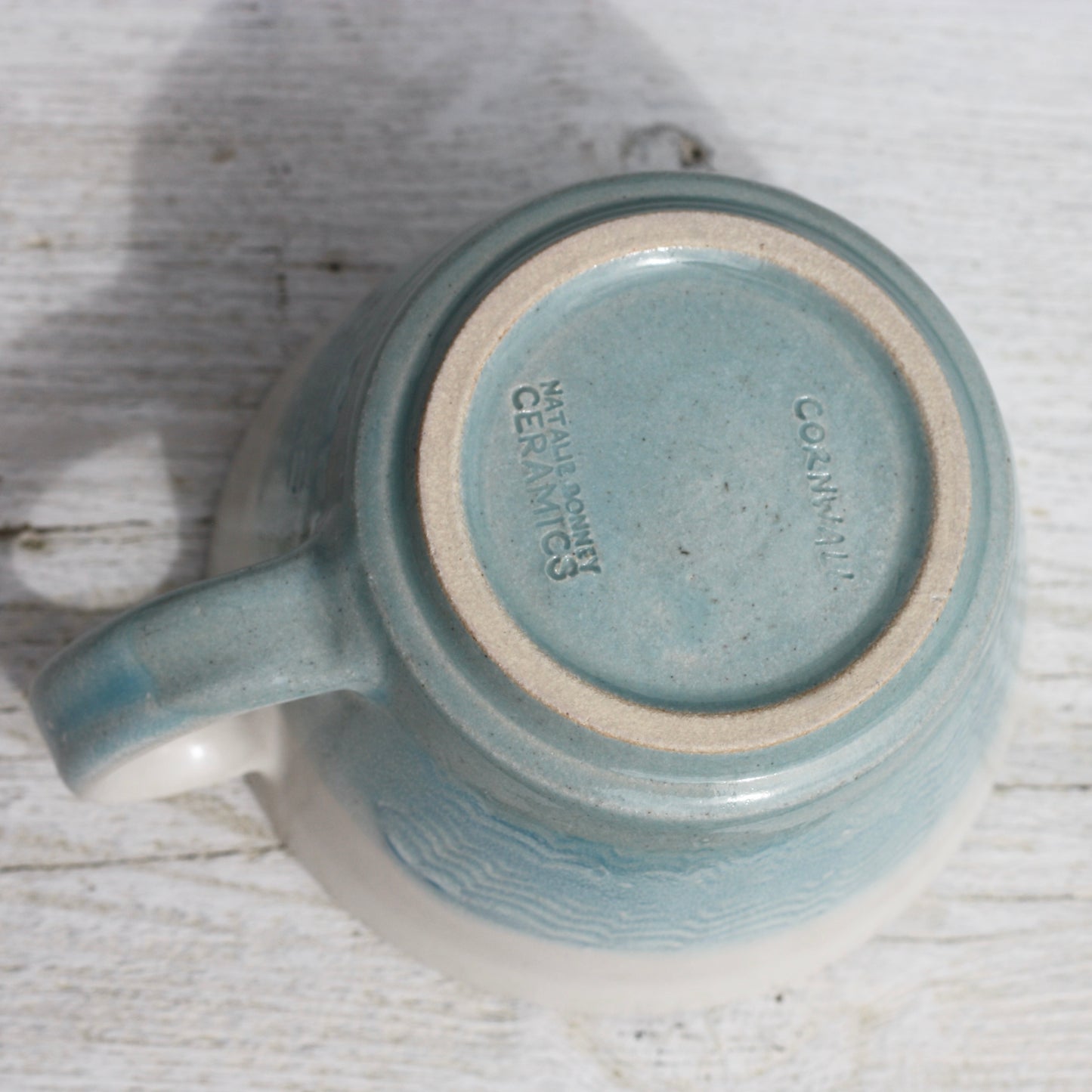 Cornish waves glazed Mug 12oz 350ml Medium Mug in Blue and White Glaze
