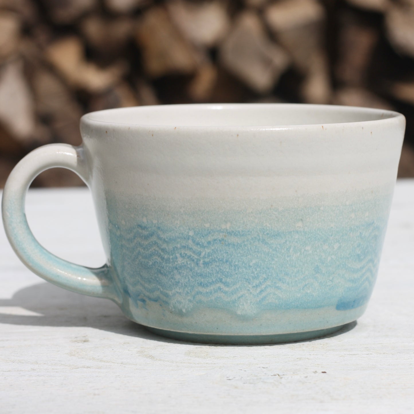 Cornish waves glazed Mug 14oz 400ml Medium Mug in Blue and White Glaze