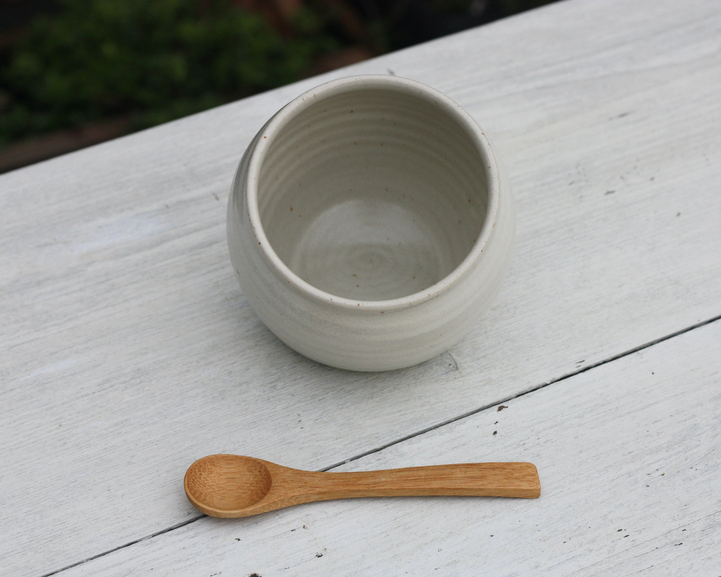 Creamy White Salt Pig and Bamboo Spoon