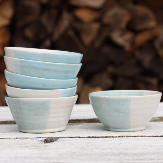 Mini Pinch Pots Three colour striped Dishes in White Blue and Soft Blue glazes