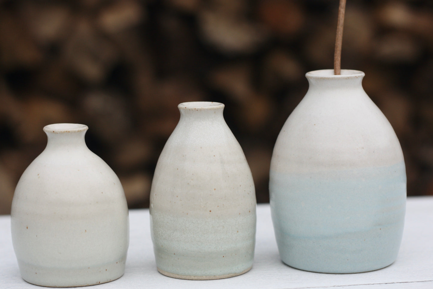 Bud Bottle Vase Blue and White Stoneware Pottery