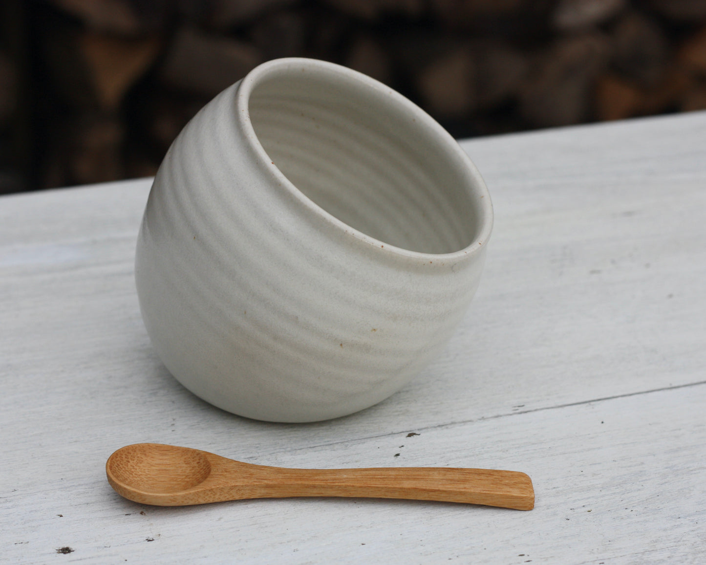 Creamy White Salt Pig and Bamboo Spoon
