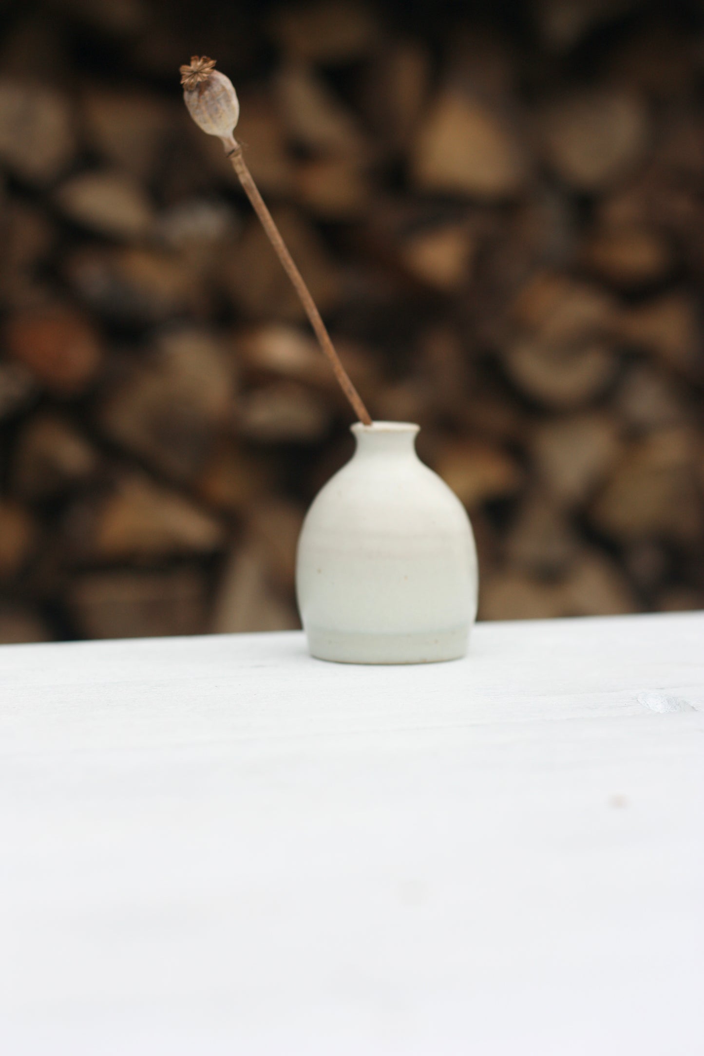 Bud Bottle Vase Blue and White Stoneware Pottery