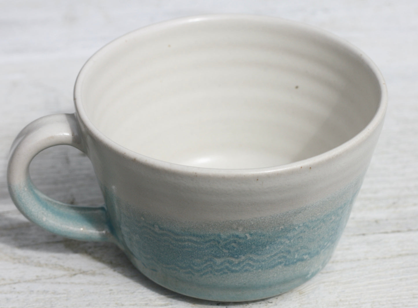 Cornish waves glazed Mug 12oz 350ml Medium Mug in Blue and White Glaze