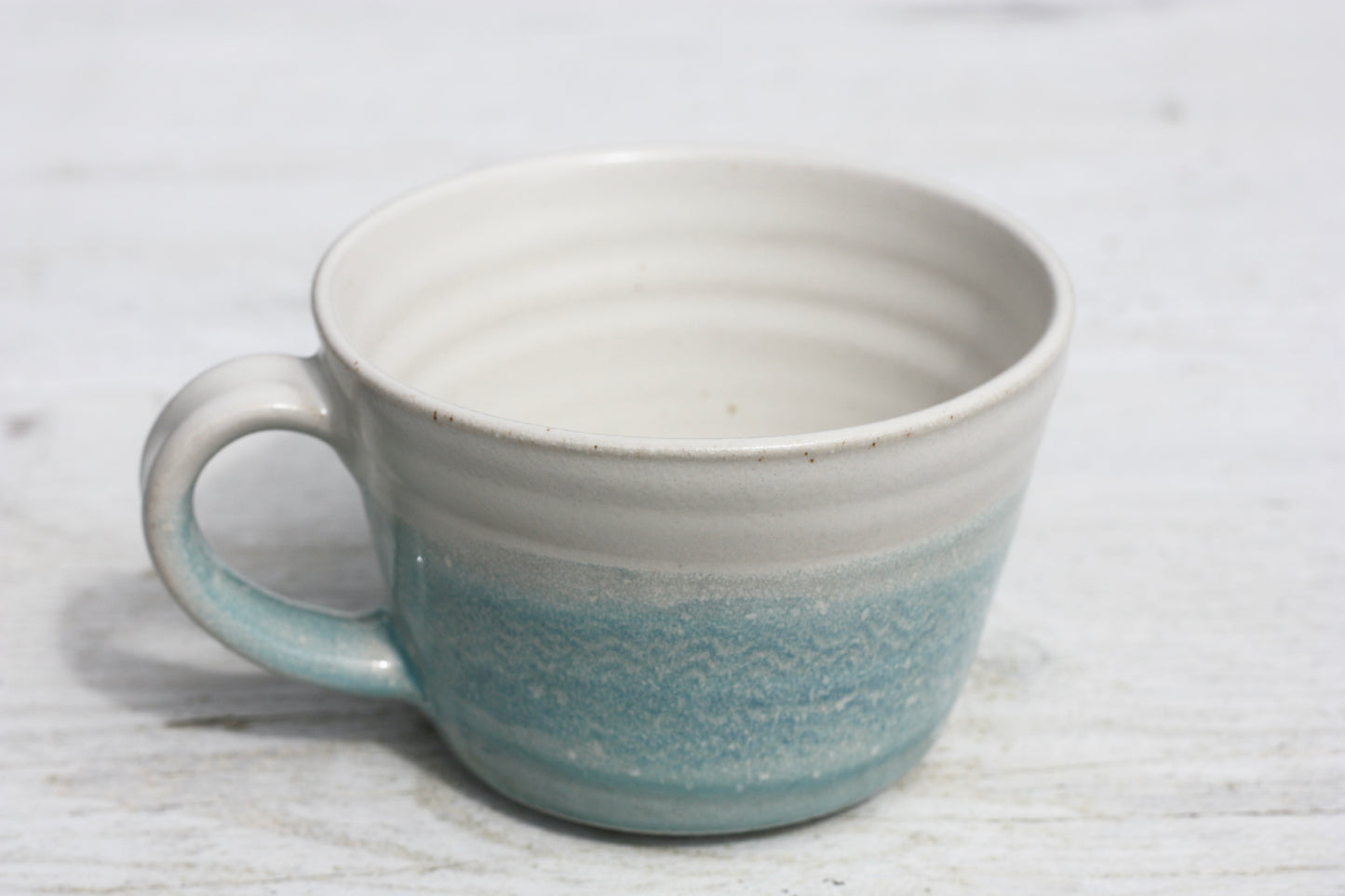 Cornish waves glazed Mug 12oz 350ml Medium Mug in Blue and White Glaze