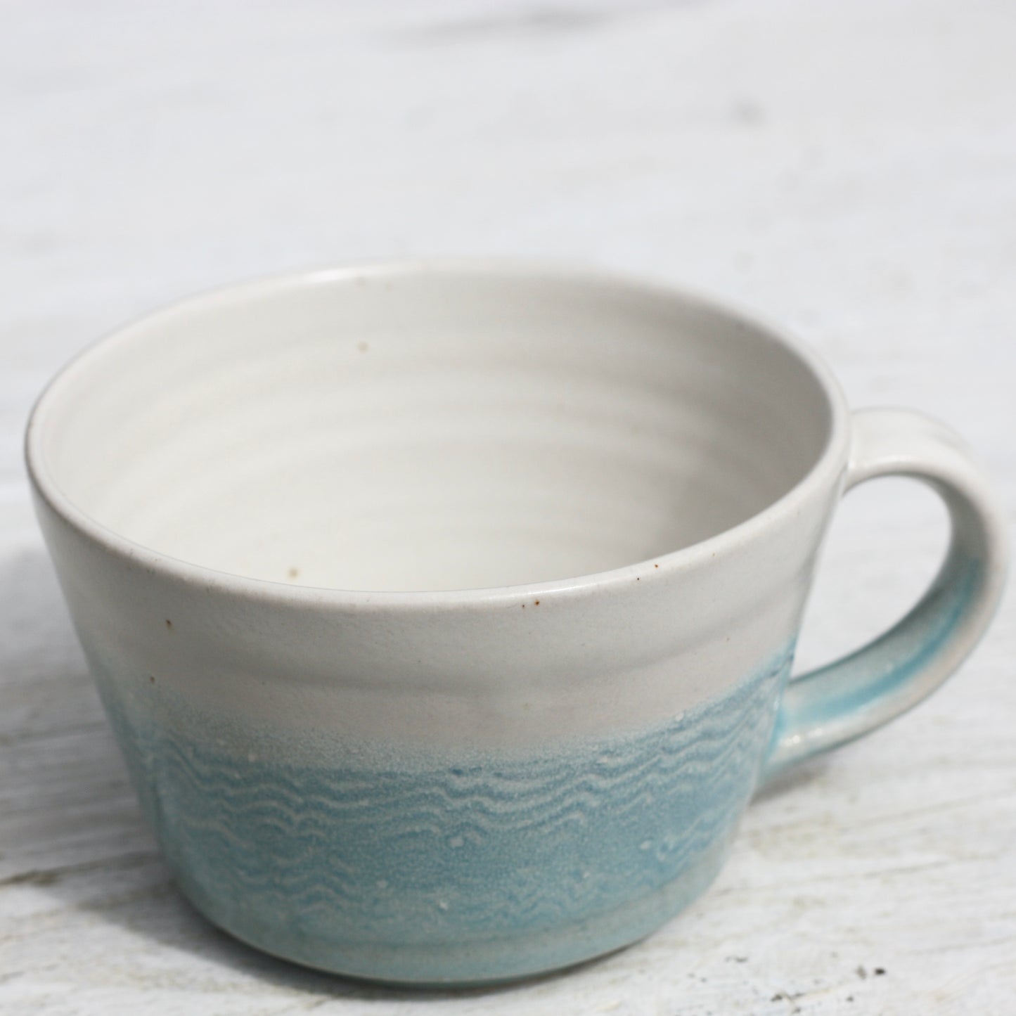 Cornish waves glazed Mug 12oz 350ml Medium Mug in Blue and White Glaze