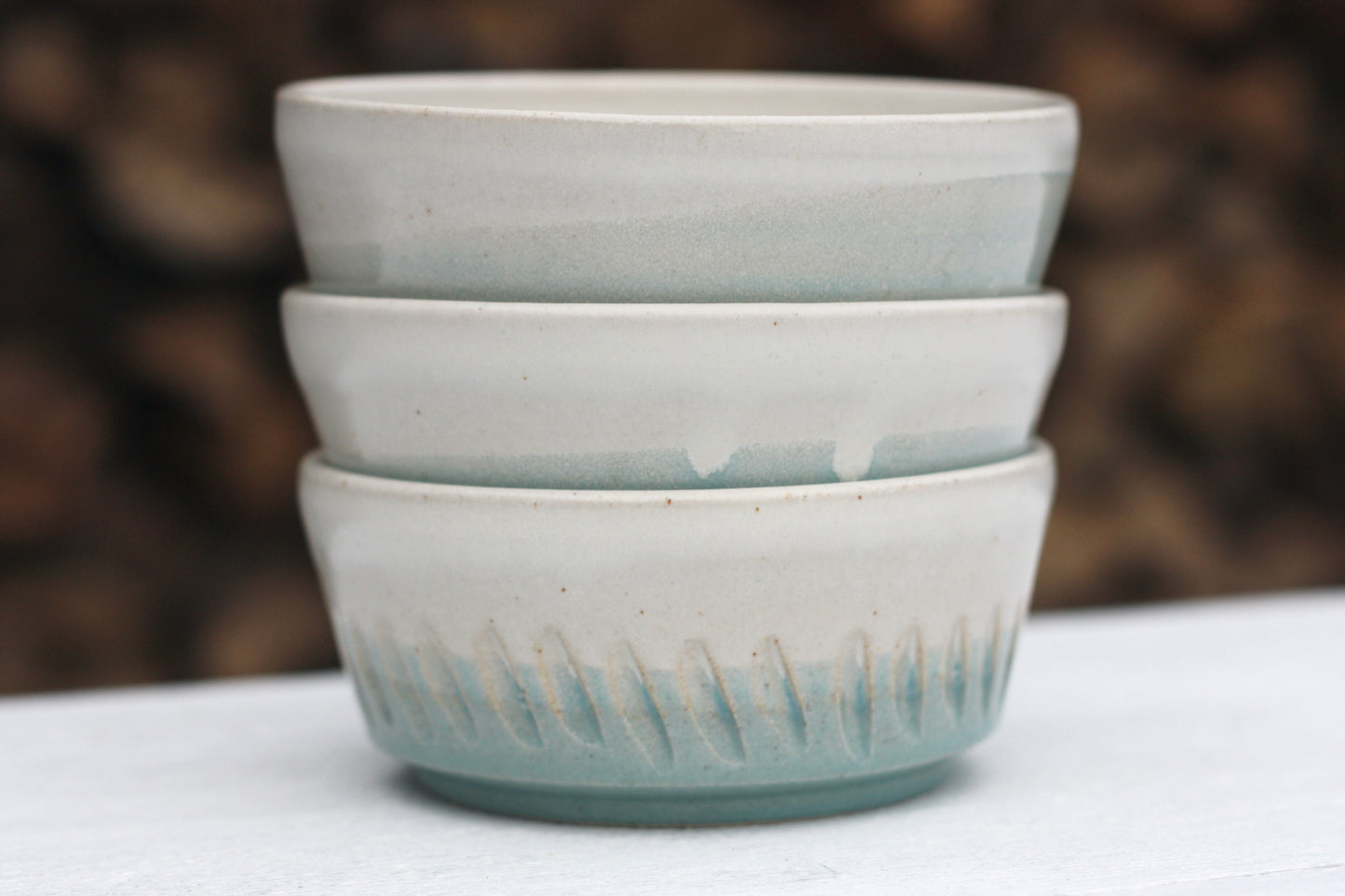 Tapas or Olive Dishes in White Blue and Soft Blue glazes