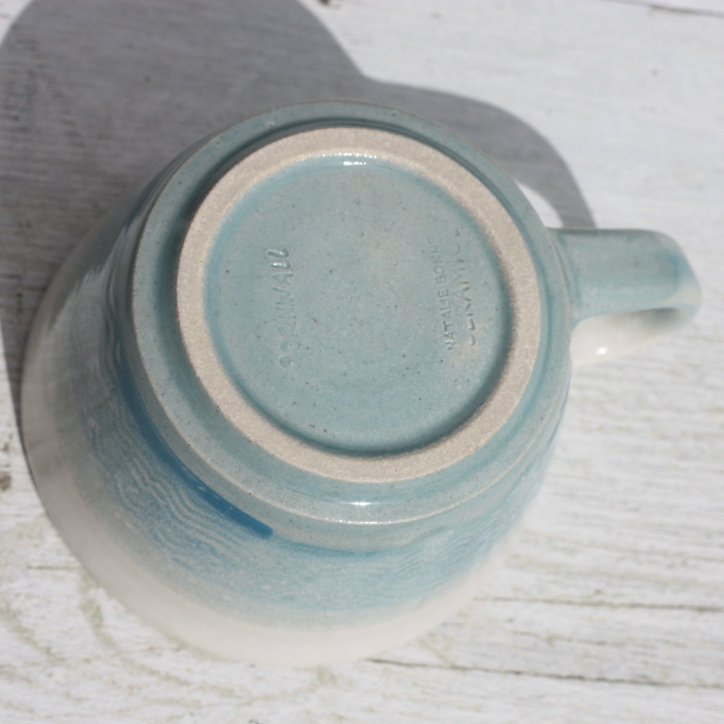 Cornish waves glazed Mug 14oz 400ml Medium Mug in Blue and White Glaze