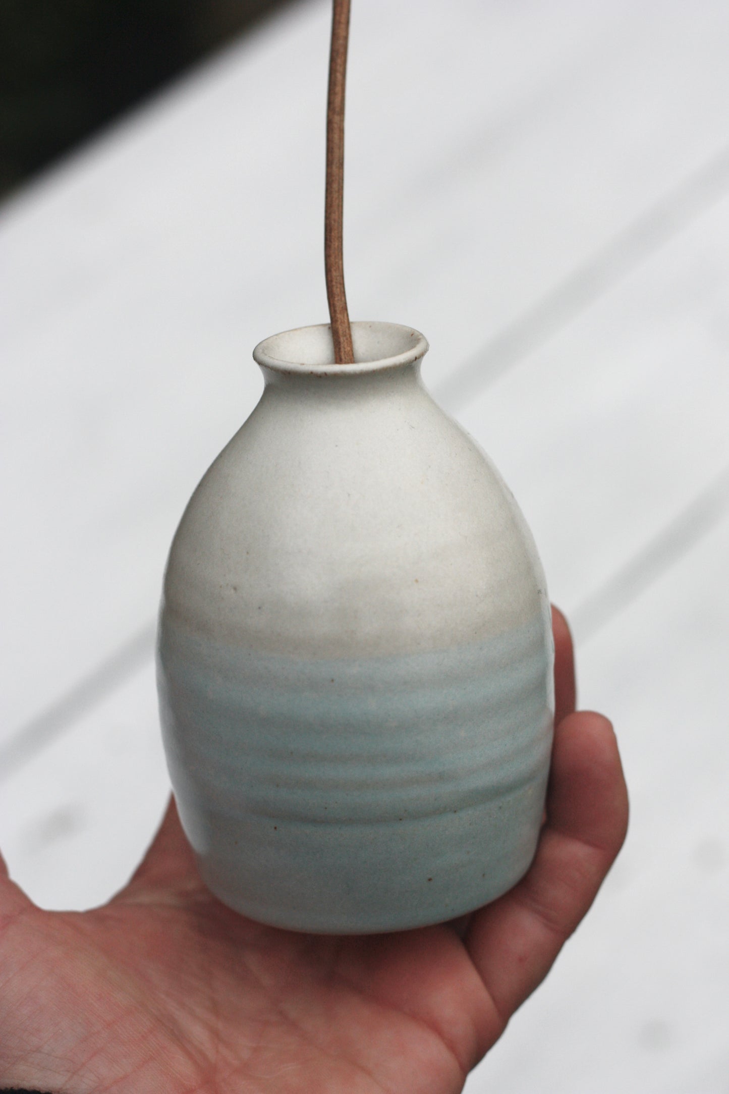 Bud Bottle Vase Blue and White Stoneware Pottery