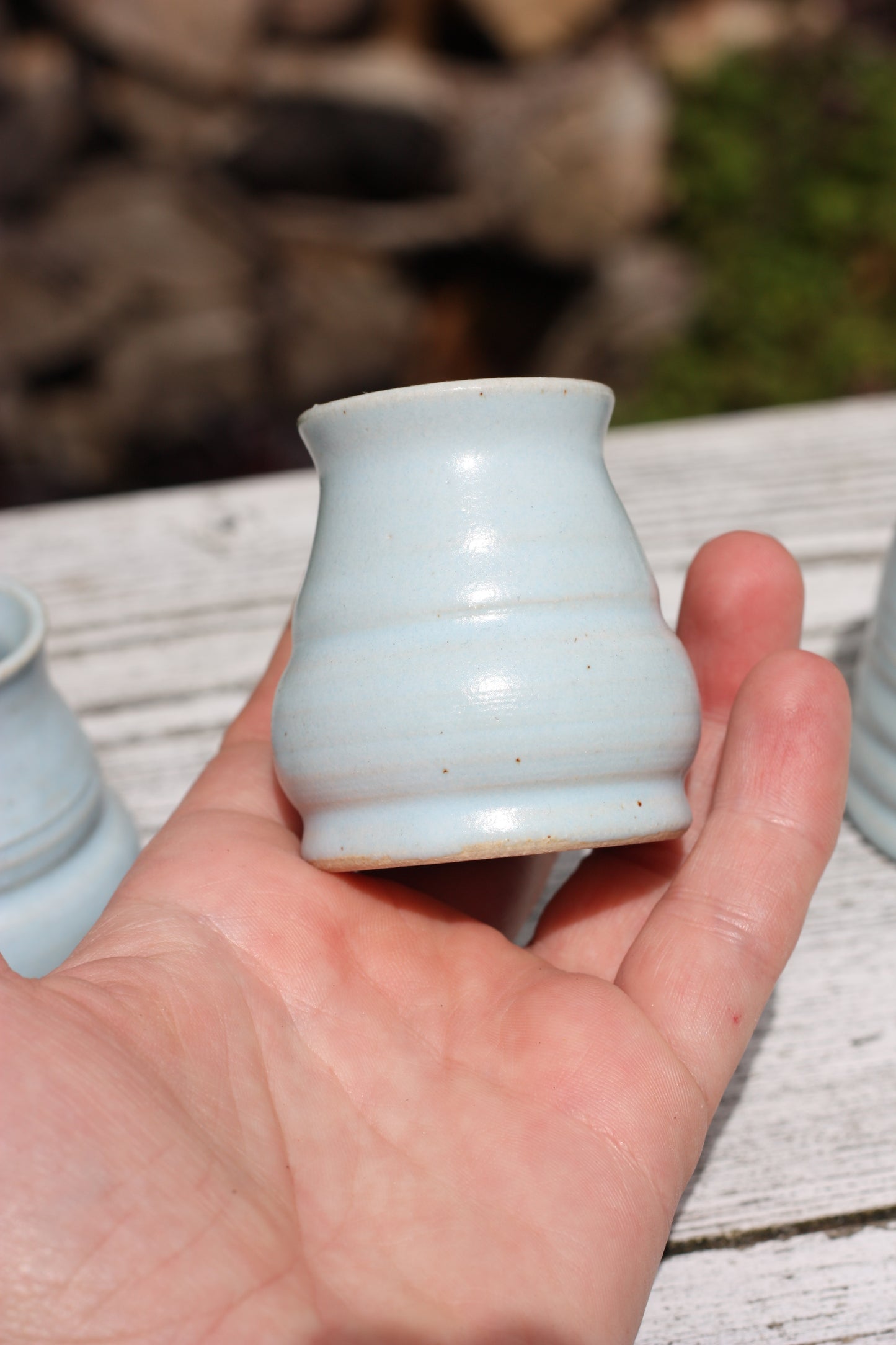 Pale Blue Candlestick holder ..Handmade Wheel thrown pot