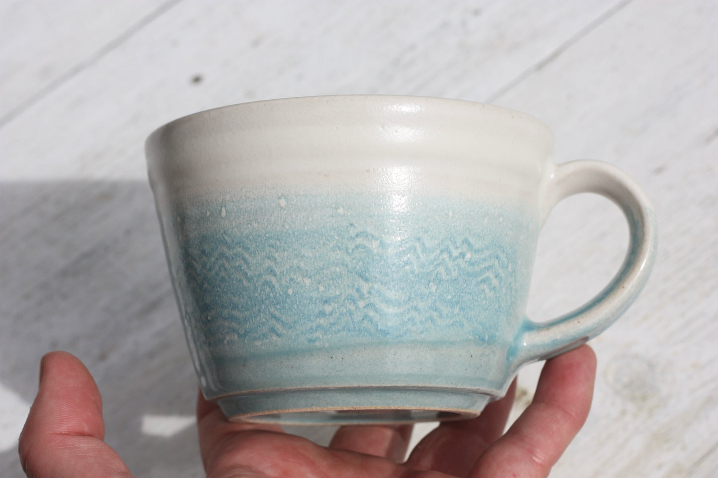 Cornish waves glazed Mug 12oz 350ml Medium Mug in Blue and White Glaze
