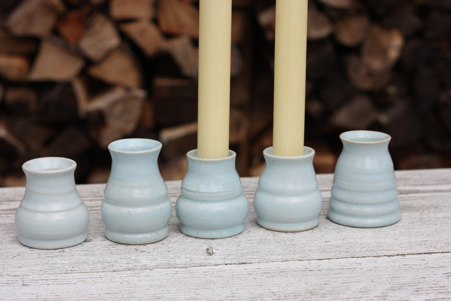 Pale Blue Candlestick holder ..Handmade Wheel thrown pot