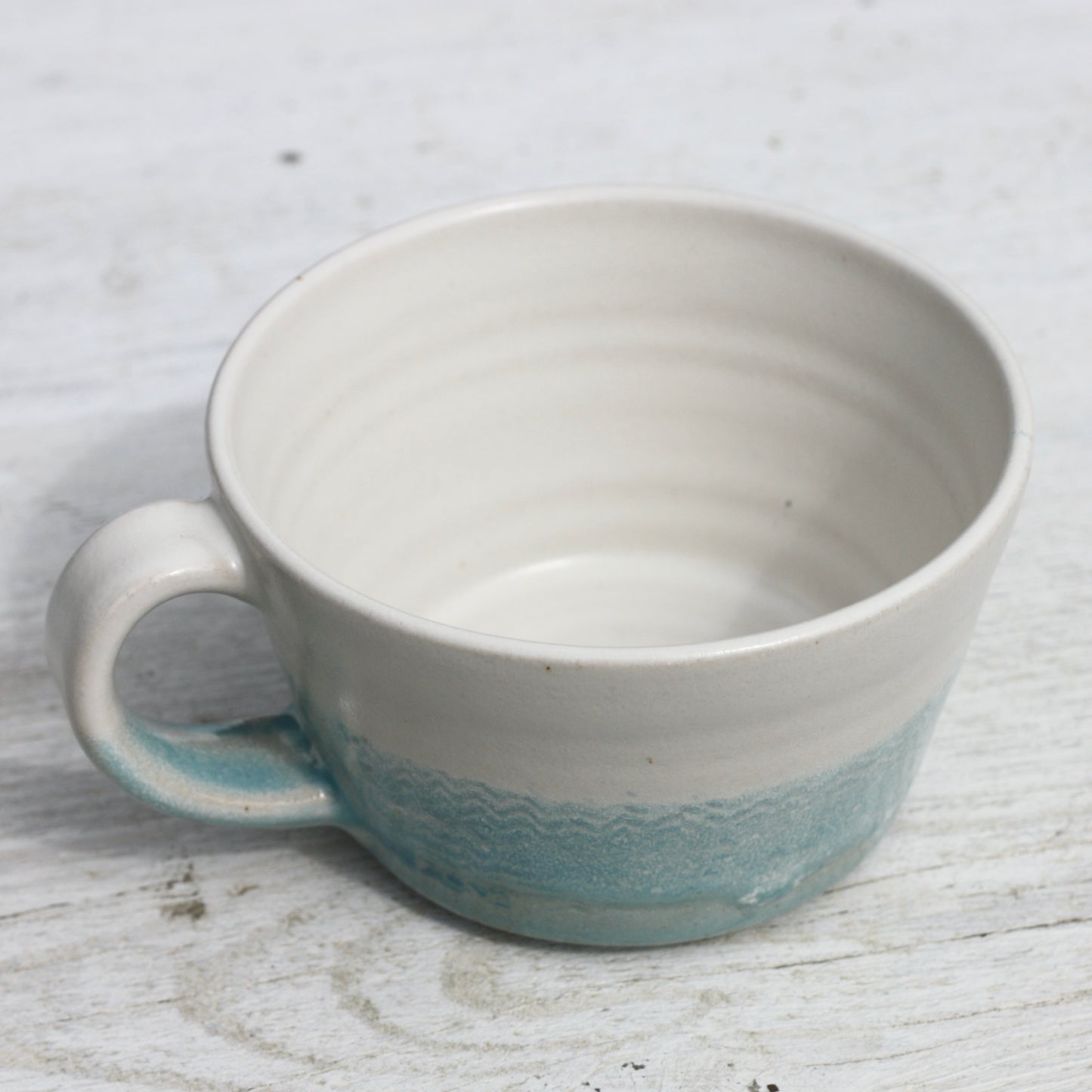 Cornish waves glazed Mug 13oz 380ml Medium Mug in Blue and White Glaze