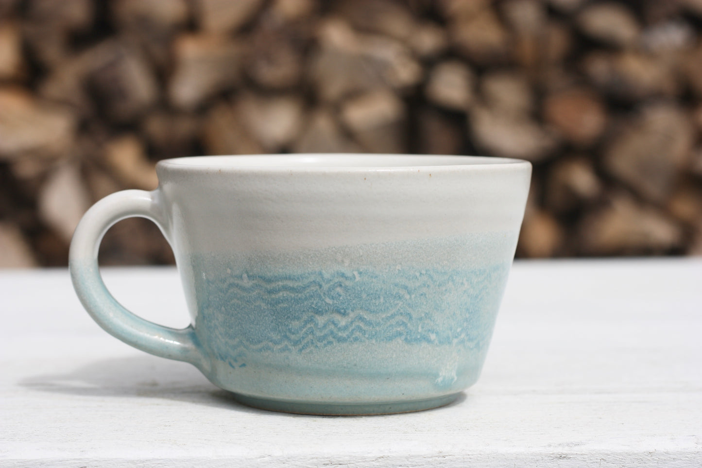 Cornish waves glazed Mug 12oz 350ml Medium Mug in Blue and White Glaze