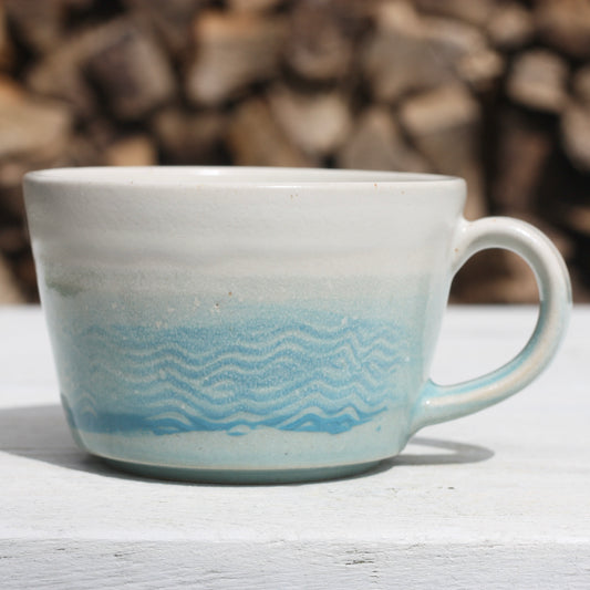 Cornish waves glazed Mug 14oz 400ml Medium Mug in Blue and White Glaze