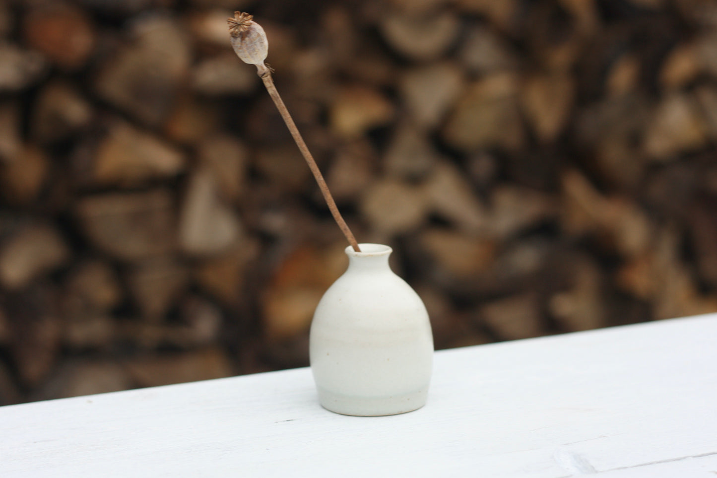 Bud Bottle Vase Blue and White Stoneware Pottery