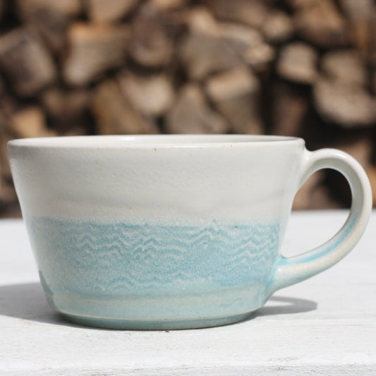 Cornish waves glazed Mug 13oz 380ml Medium Mug in Blue and White Glaze