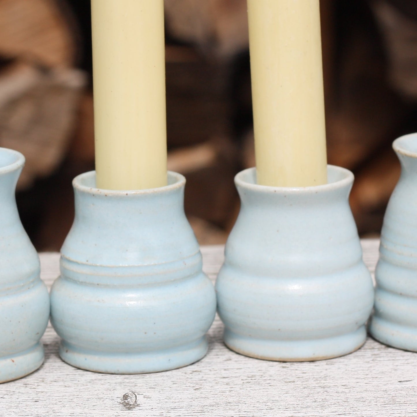 Pale Blue Candlestick holder ..Handmade Wheel thrown pot