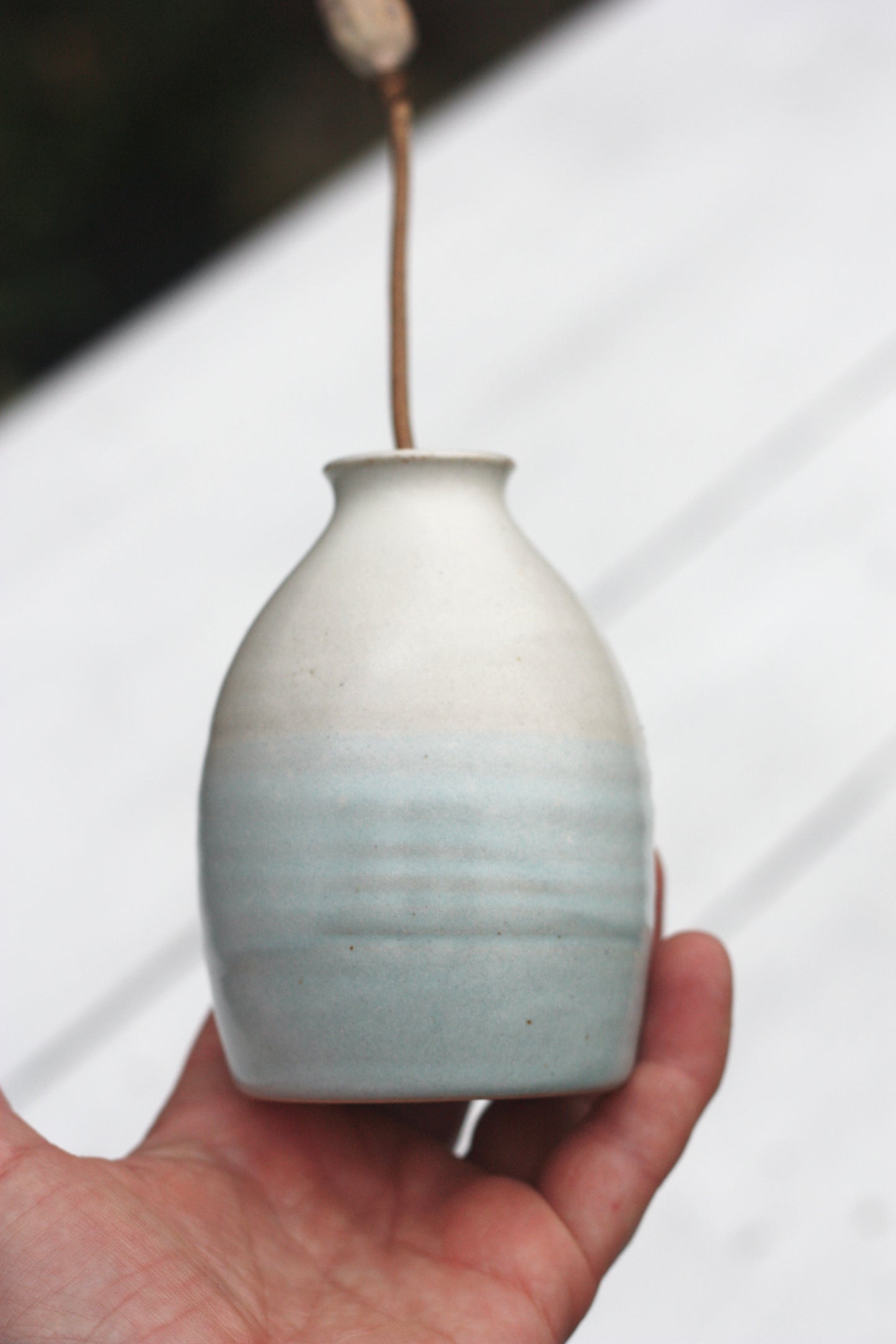 Bud Bottle Vase Blue and White Stoneware Pottery