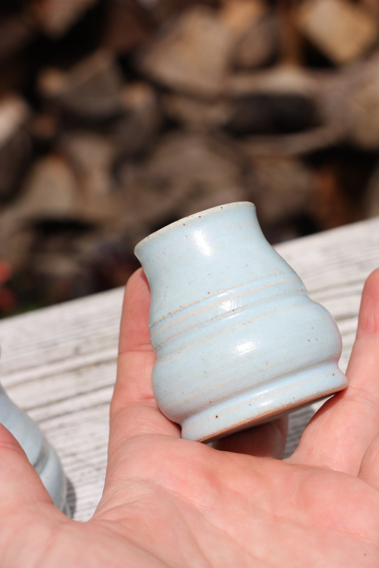 Pale Blue Candlestick holder ..Handmade Wheel thrown pot