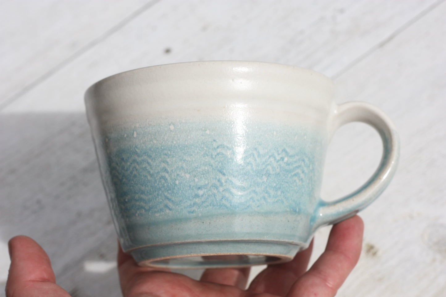 Cornish waves glazed Mug 12oz 350ml Medium Mug in Blue and White Glaze