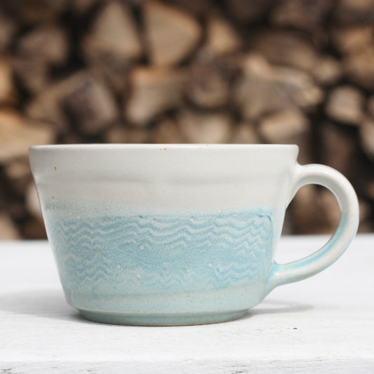 Cornish waves glazed Mug 12oz 350ml Medium Mug in Blue and White Glaze