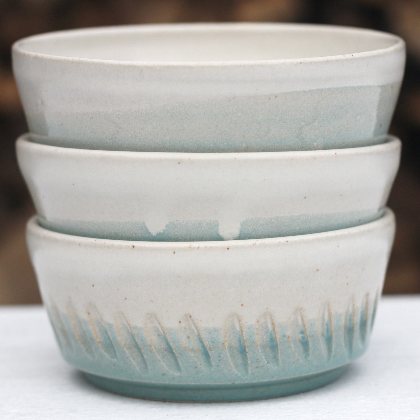 Tapas or Olive Dishes in White Blue and Soft Blue glazes