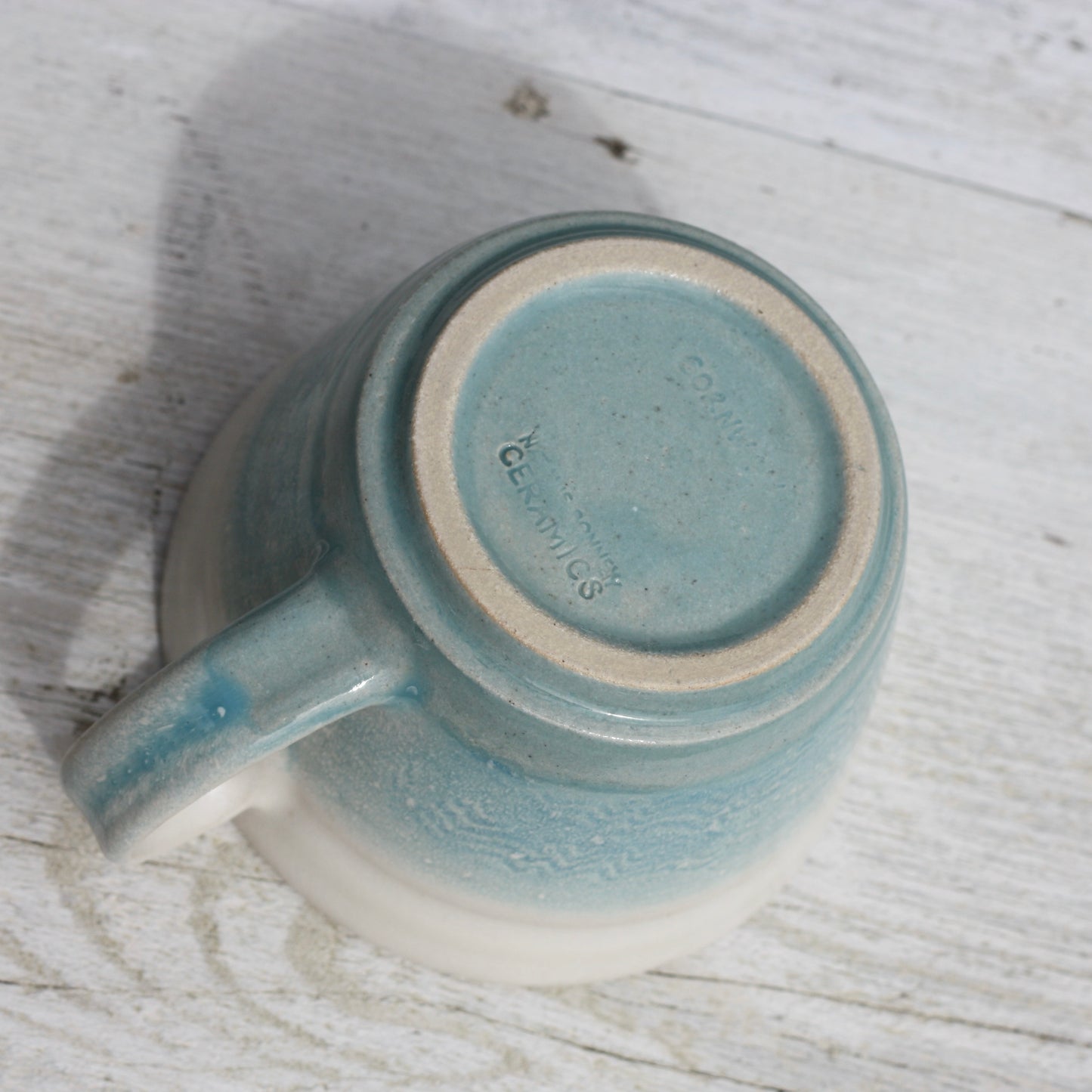 Cornish waves glazed Mug 12oz 350ml Medium Mug in Blue and White Glaze
