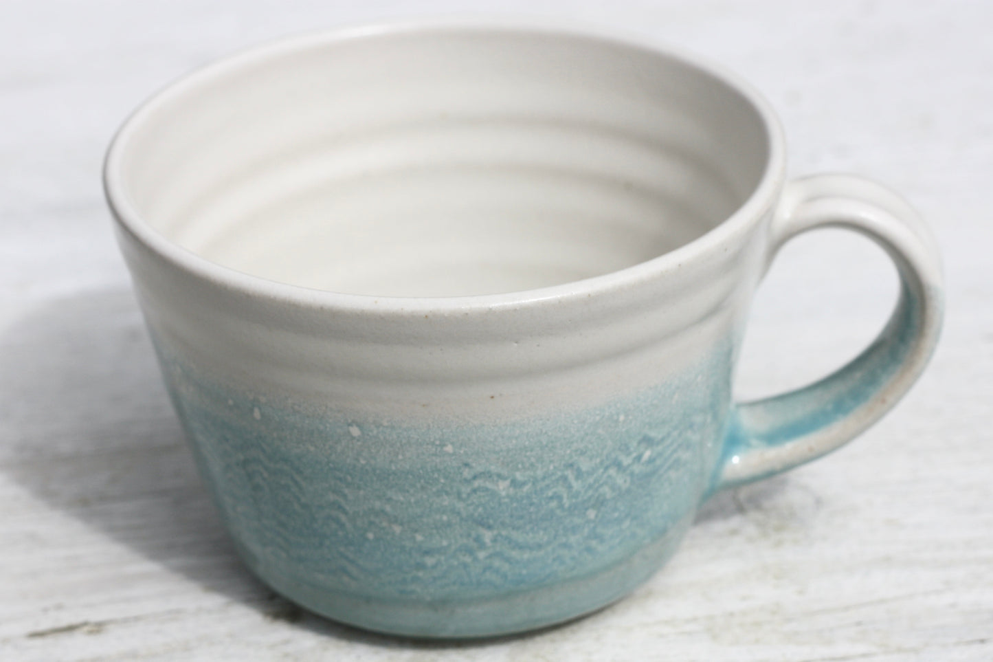 Cornish waves glazed Mug 12oz 350ml Medium Mug in Blue and White Glaze