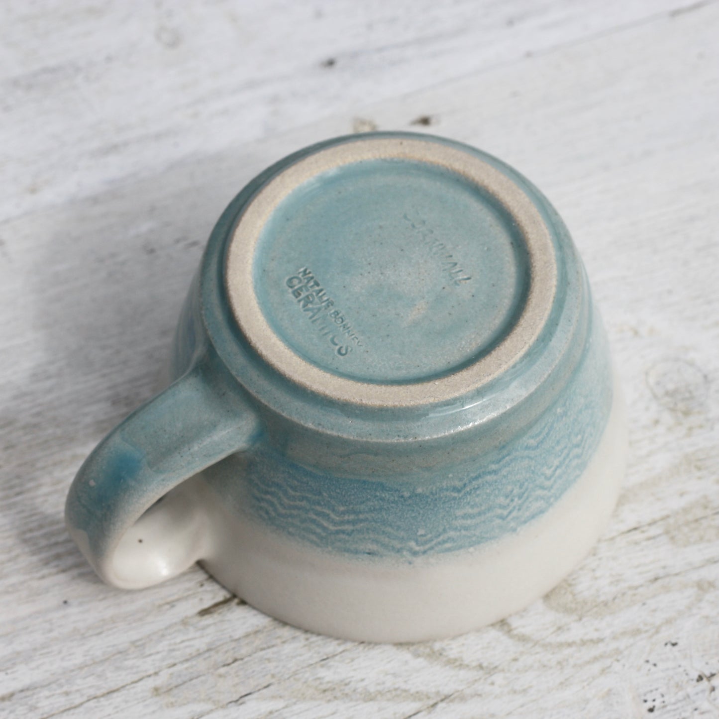 Cornish waves glazed Mug 13oz 380ml Medium Mug in Blue and White Glaze