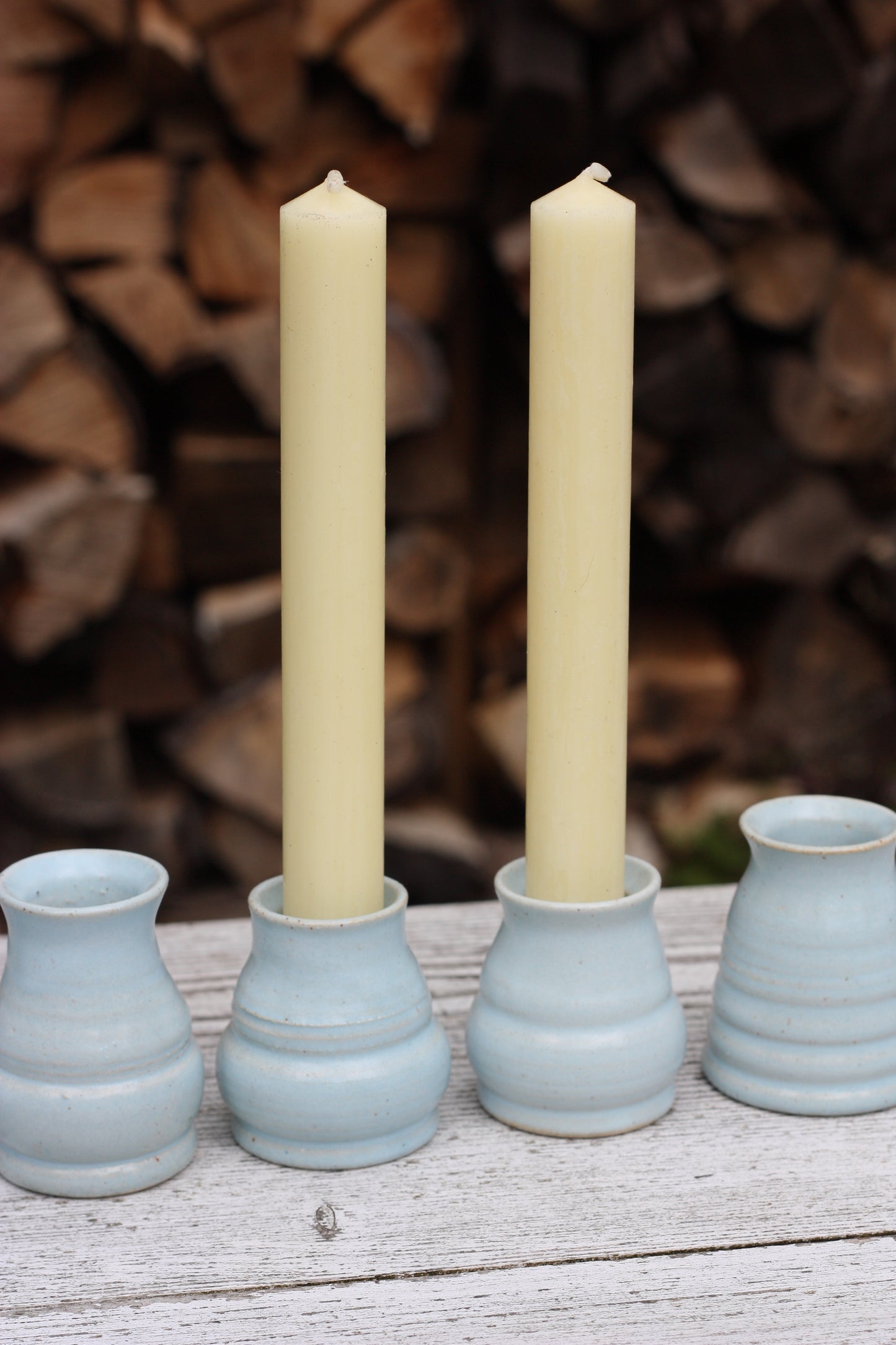 Pale Blue Candlestick holder ..Handmade Wheel thrown pot
