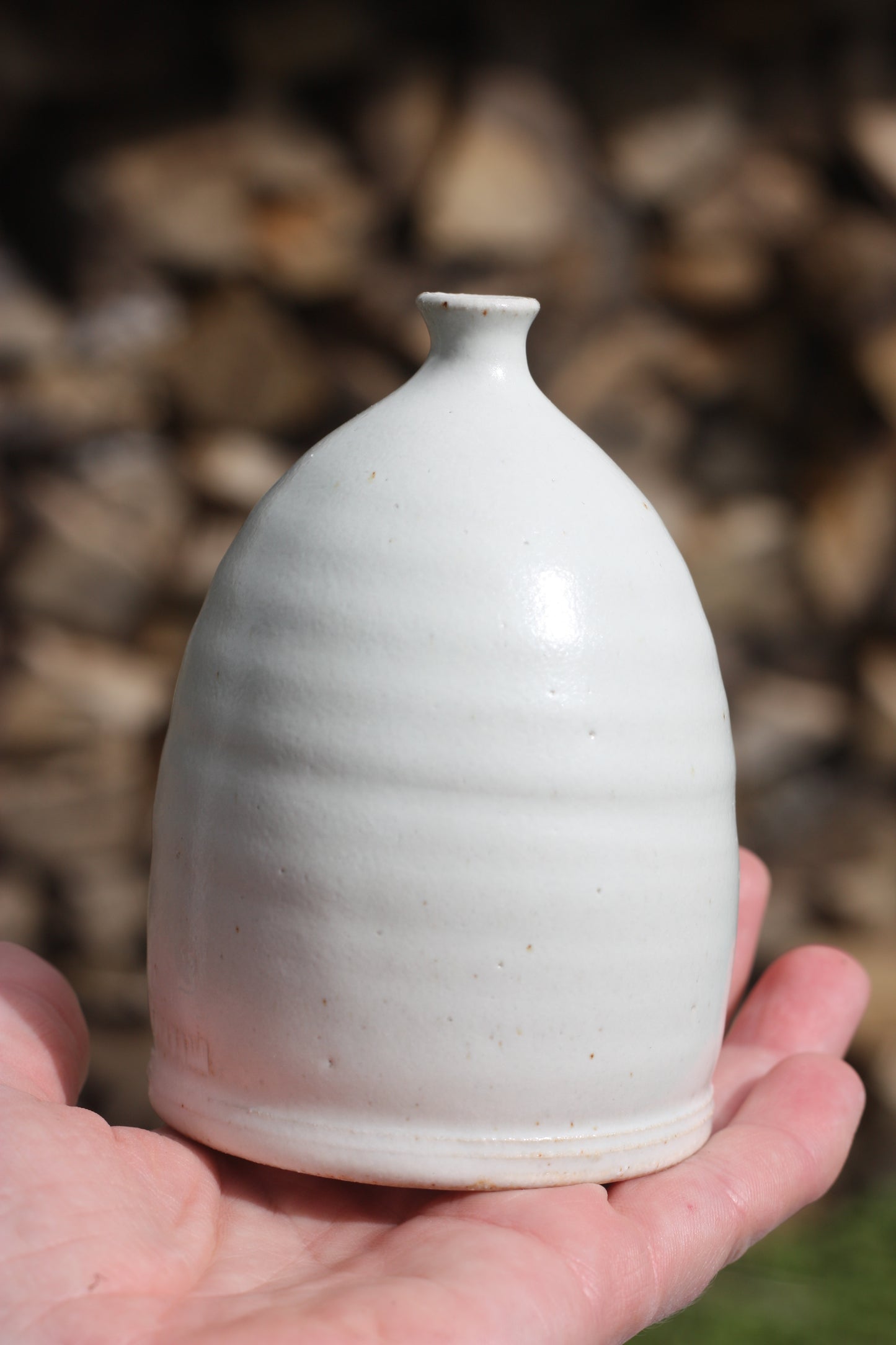 Tiny White Salt Pig and Bamboo Spoon