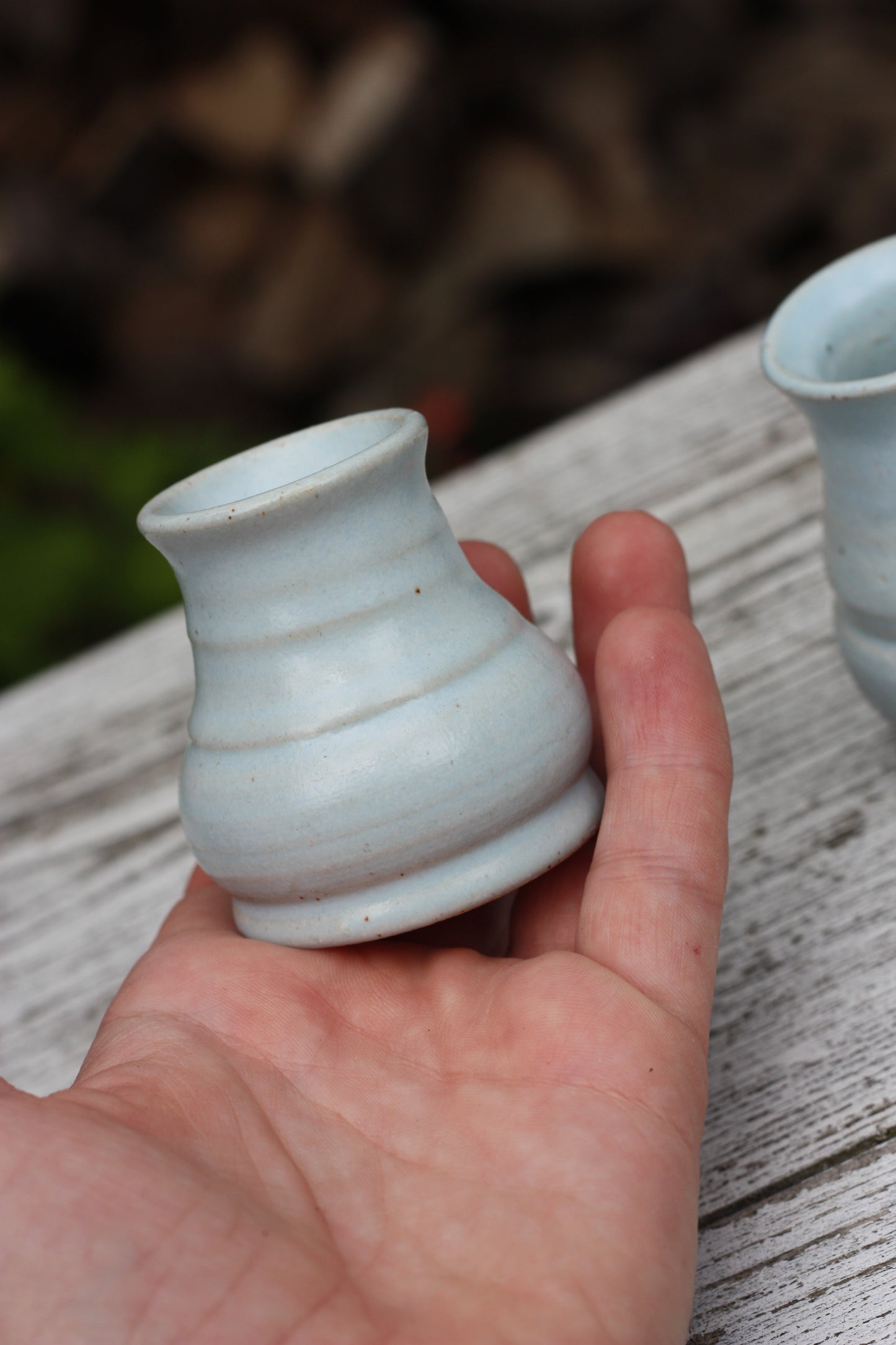 Pale Blue Candlestick holder ..Handmade Wheel thrown pot