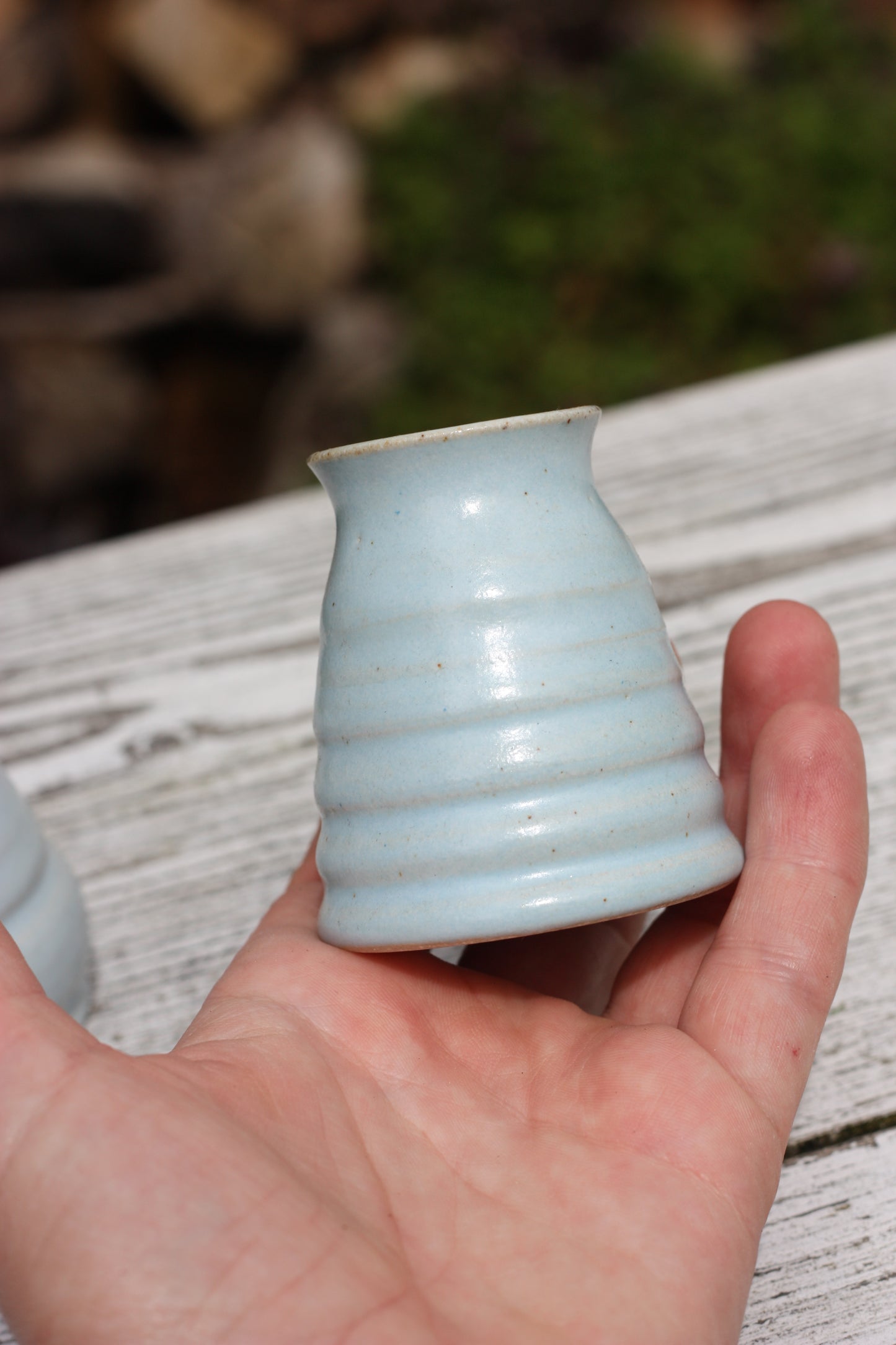 Pale Blue Candlestick holder ..Handmade Wheel thrown pot