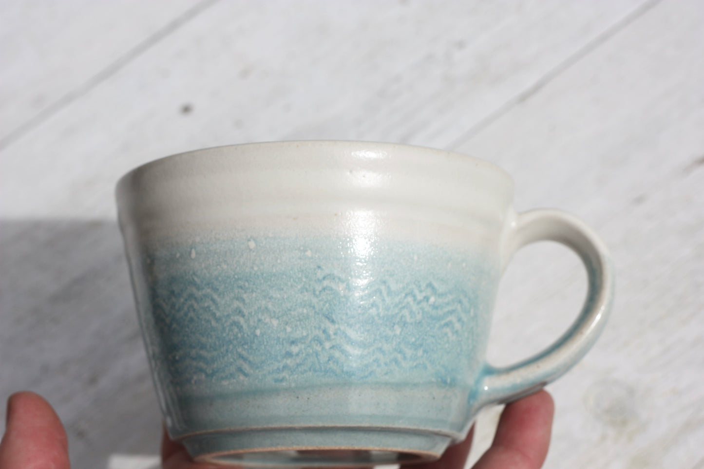 Cornish waves glazed Mug 12oz 350ml Medium Mug in Blue and White Glaze