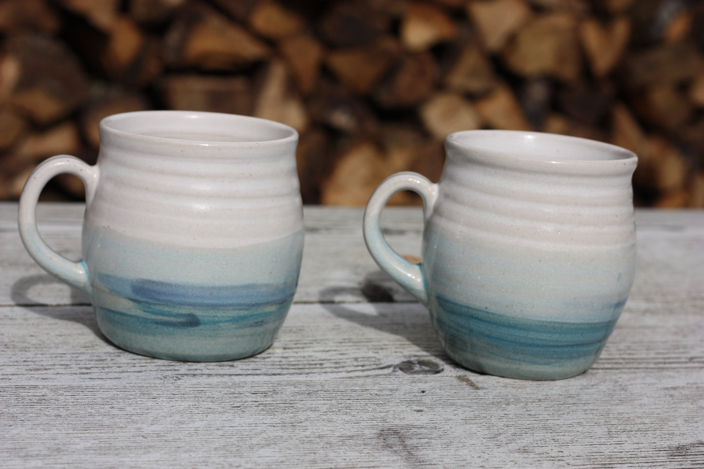 Cornish Seascape glazed Mug 12oz 350ml Medium Mug in Blue and White Glaze