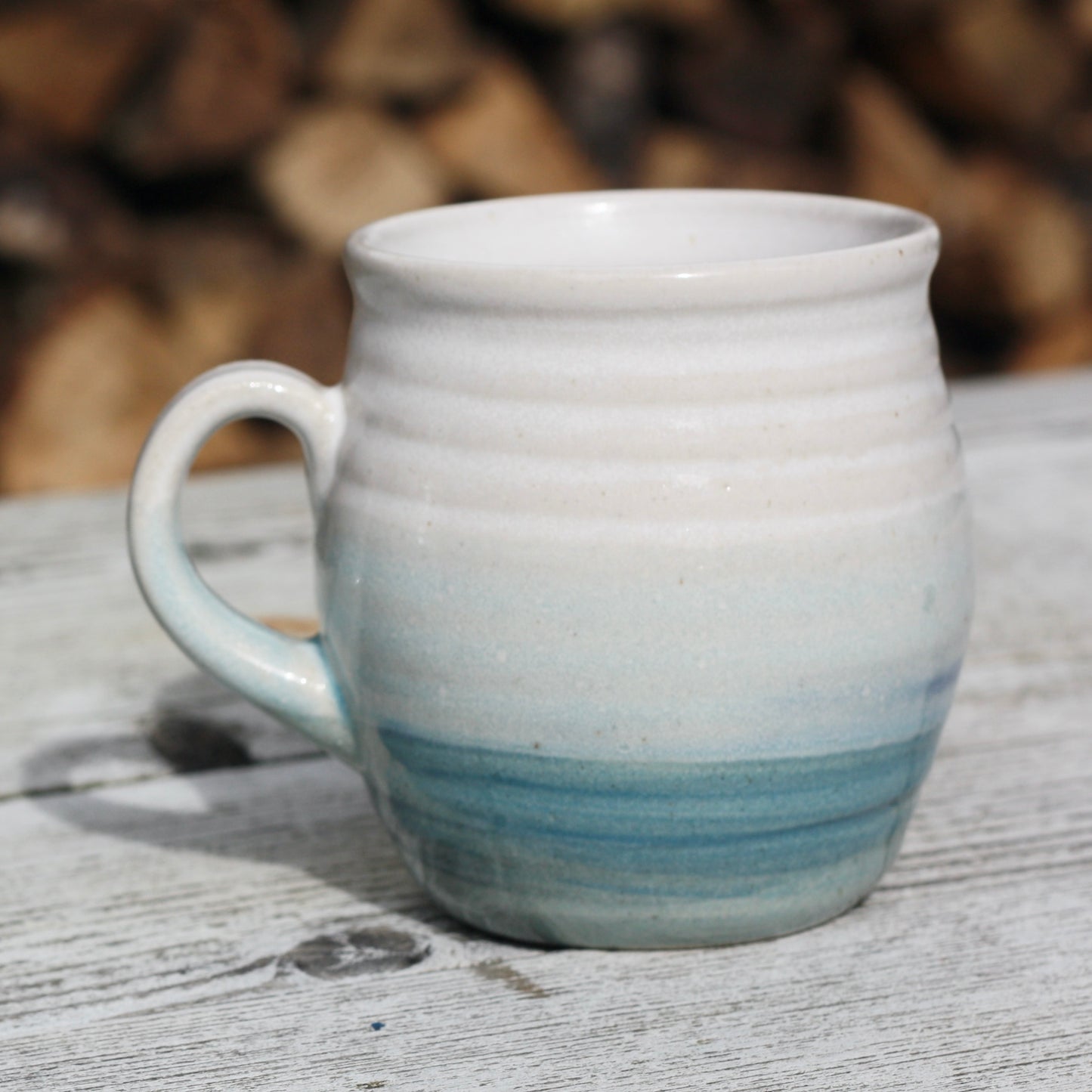 Cornish Seascape glazed Mug 12oz 350ml Medium Mug in Blue and White Glaze