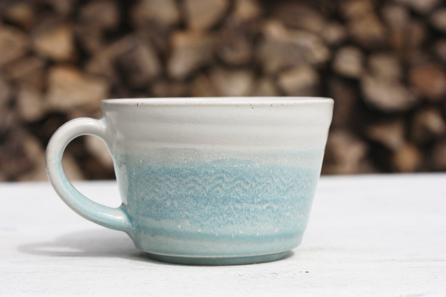 Cornish waves glazed Mug 12oz 350ml Medium Mug in Blue and White Glaze