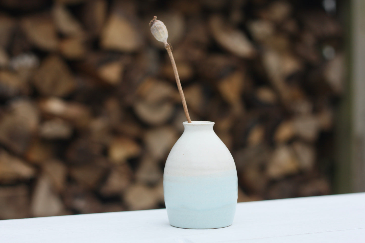Bud Bottle Vase Blue and White Stoneware Pottery