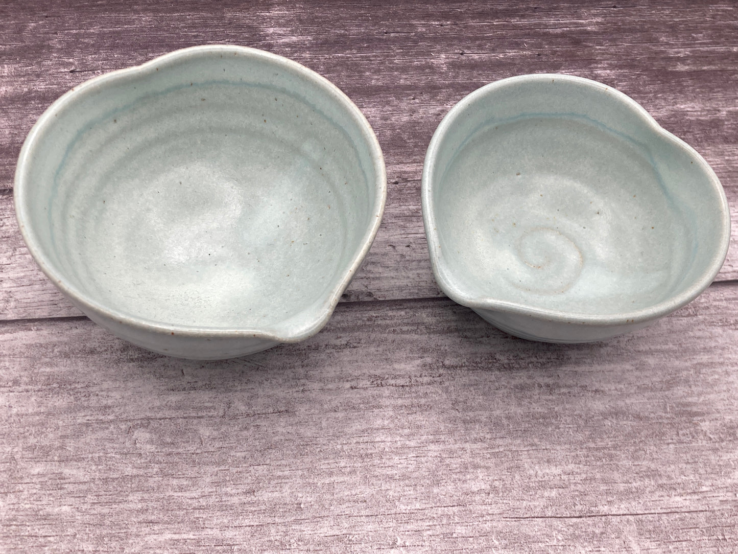 Small Set Stoneware Nesting Heart dishes in White Glazes