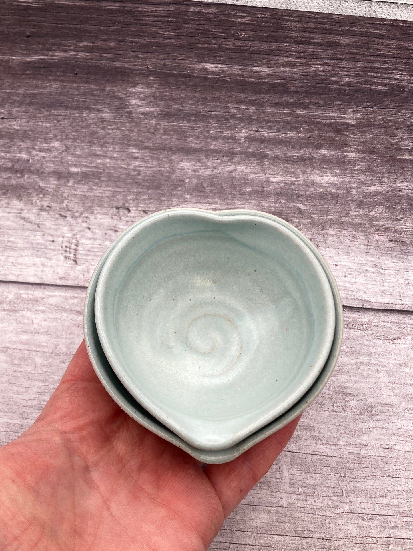 Small Set Stoneware Nesting Heart dishes in White Glazes