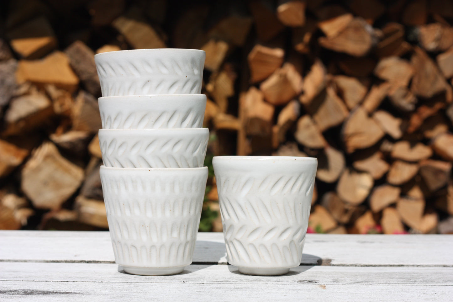 350ml 12 oz Carved Pottery Latte Cup Handle free Mug handmade stacking ceramic cup beaker tumbler L