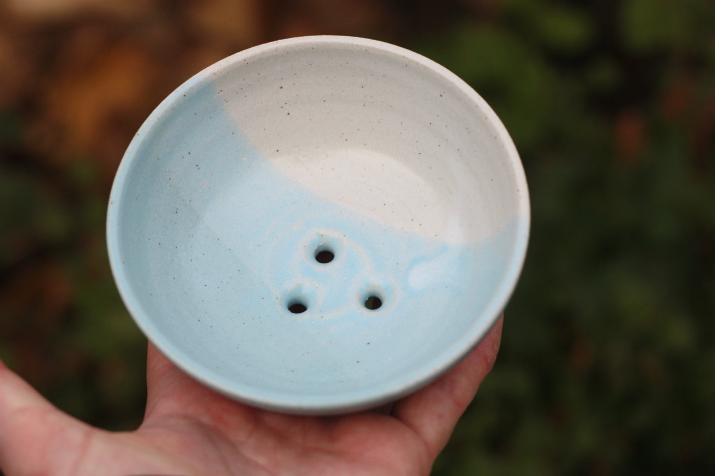Soap Dish in Soft Pale Celadon Blue and White Glazes