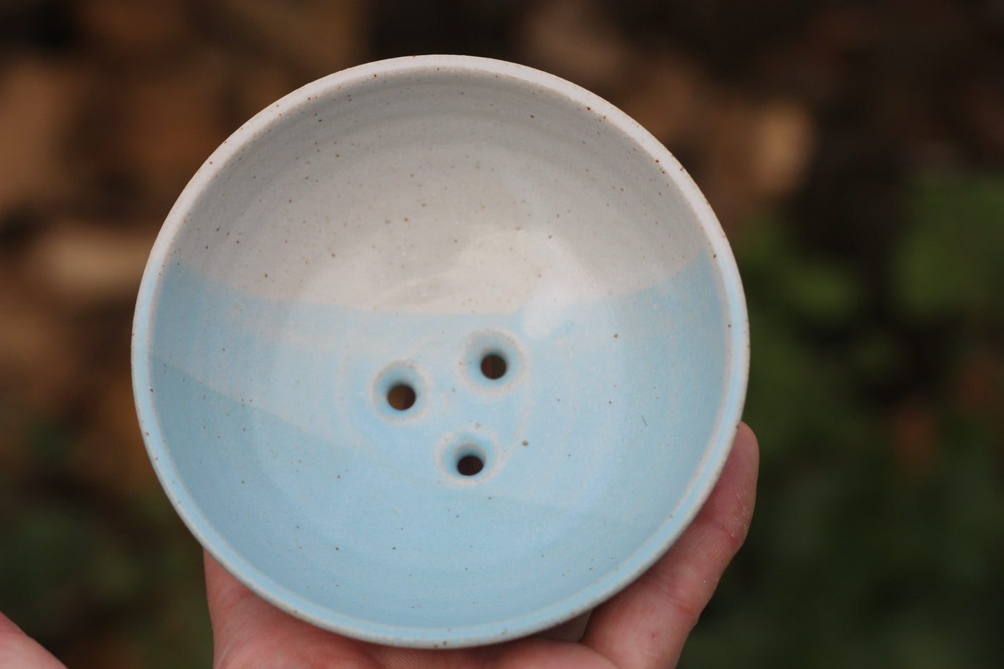 Soap Dish in Soft Pale Celadon Blue and White Glazes