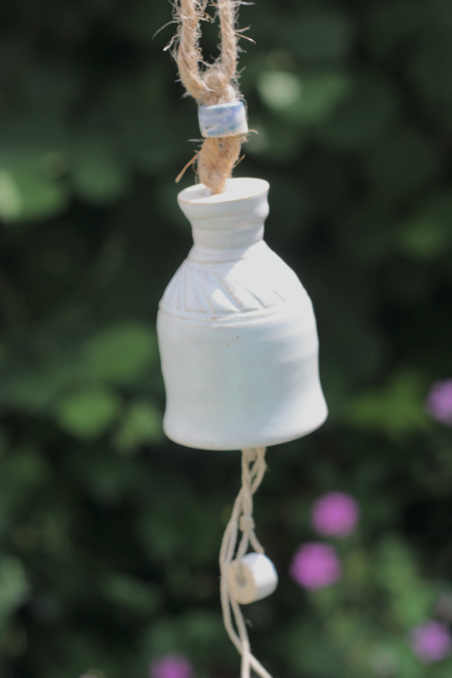 Pale Blue and White Ceramic Bell Hand thrown pottery